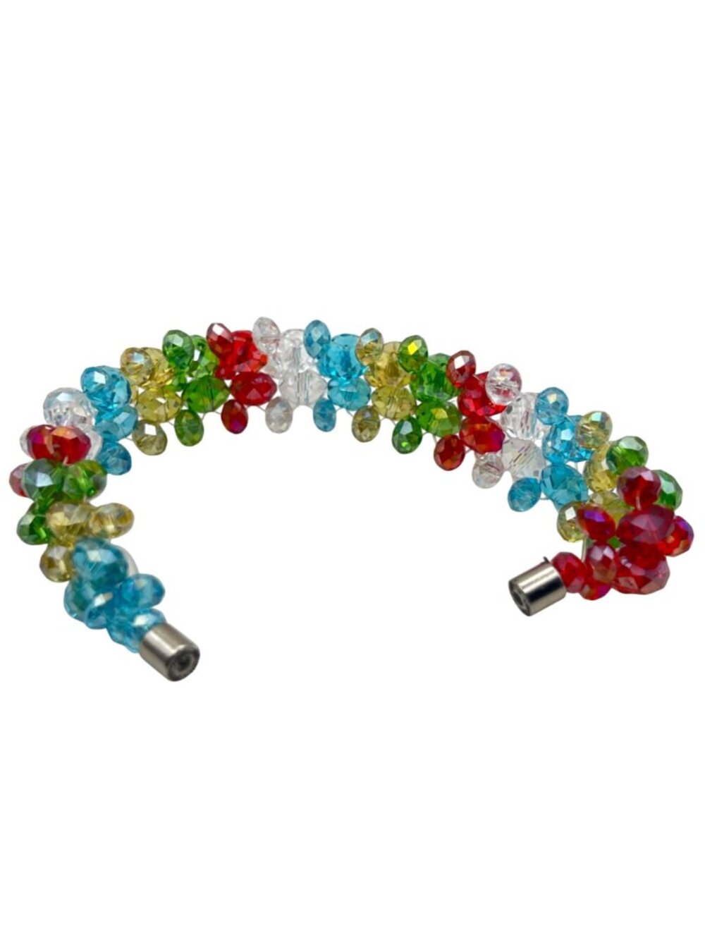 Multicolor Crystal Cluster Bracelet Magnetic Clasp Rainbow Beaded Statement 6.75 - Picture 8 of 10